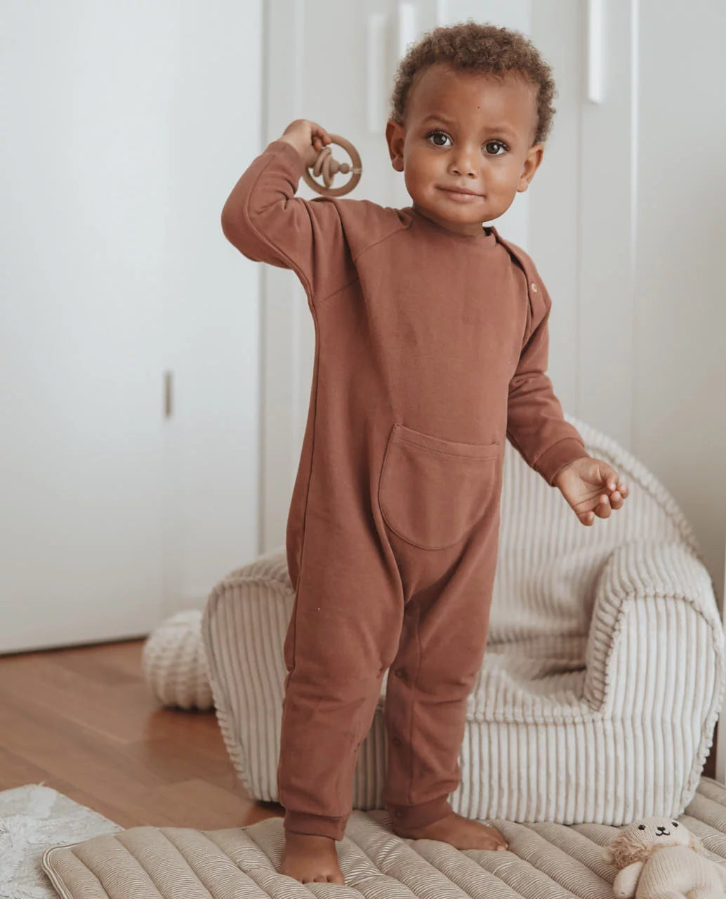 NORTH BABY - ORGANIC FLEECE OVERALL LONDON BRICK
