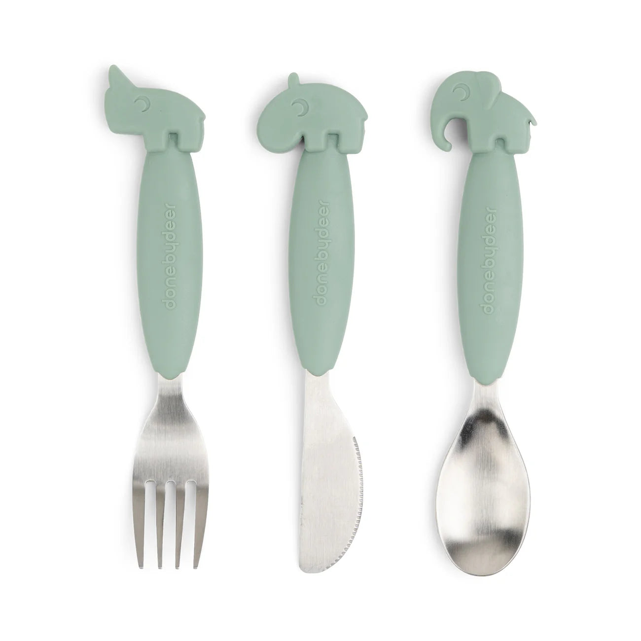 Done by Deer - Easy-grip cutlery set Deer friends Green