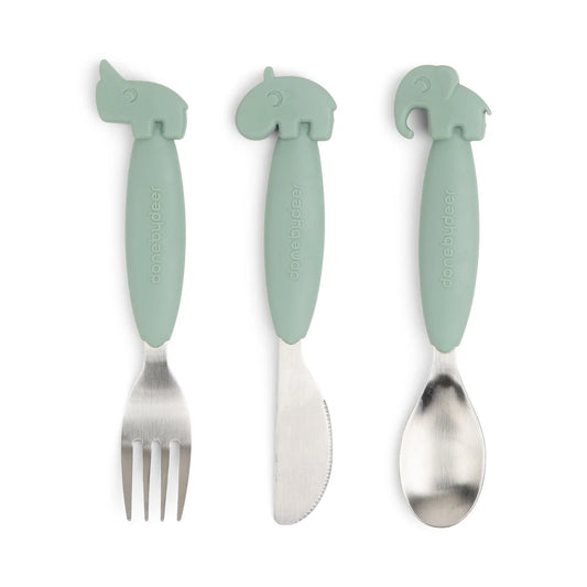 Done by Deer - Easy-grip cutlery set Deer friends Green