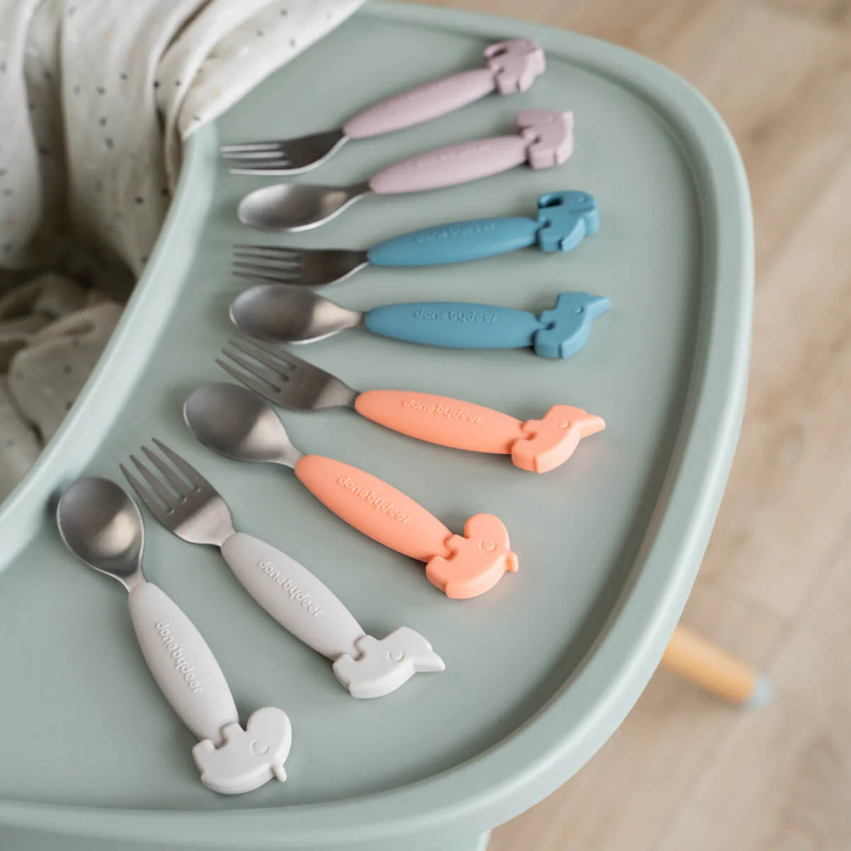 Done by Deer - Easy-grip spoon and fork set Deer friends Powder