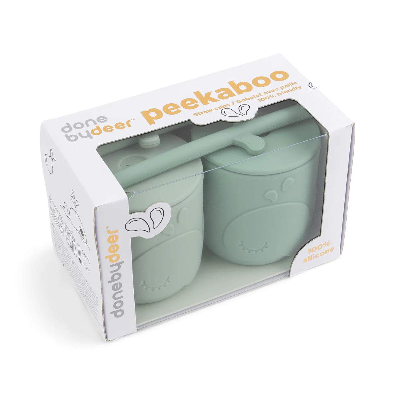 Done by Deer - Peekaboo straw cup 2-pack Wally Green