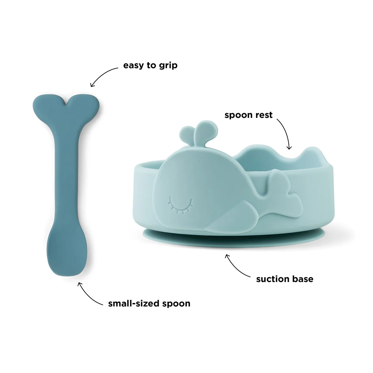 Done by Deer - Silicone Stick&Stay bowl & baby spoon Wally Blue