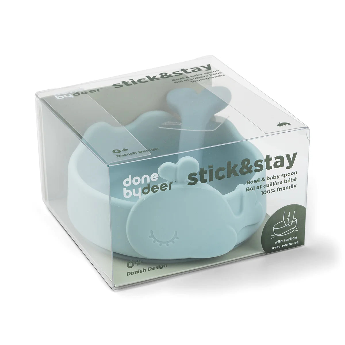 Done by Deer - Silicone Stick&Stay bowl & baby spoon Wally Blue