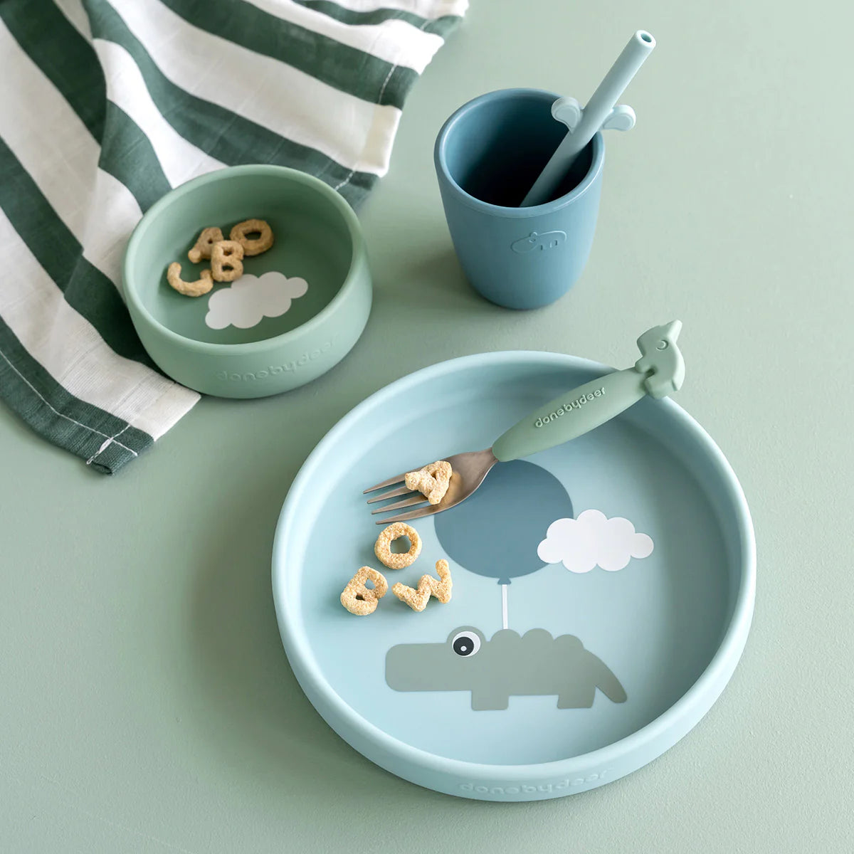 Done by Deer - Silicone dinner set Blue/Green